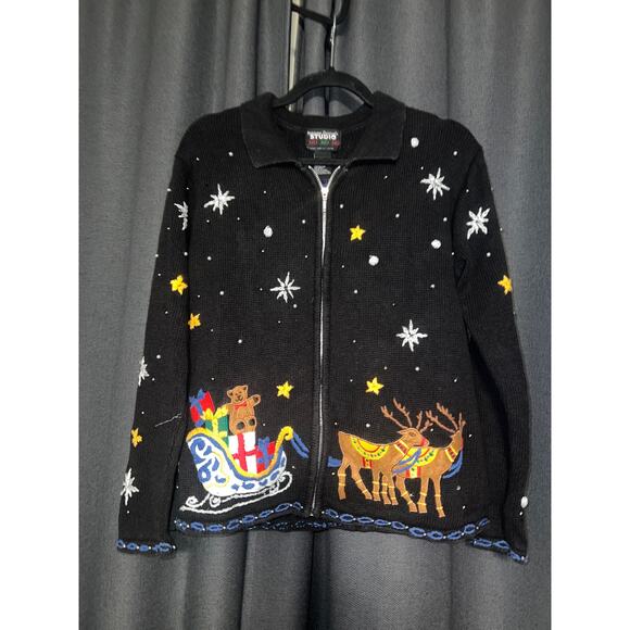 Ugly Christmas Sweater Xmas Cardigan Size Medium Vintage - Picture 1 of 3